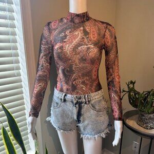 Black/Brown Paisley Sheer Top